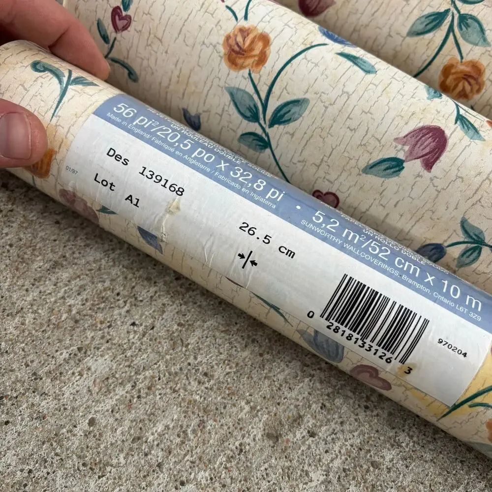 Lot of 4 Double Rolls Sunworthy Wallpaper Floral Flowers Wallcovering Pink cream